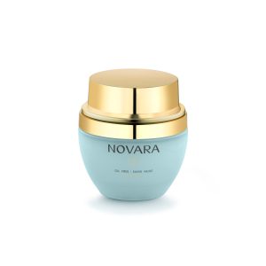 A blue bottle of cream with gold lid.