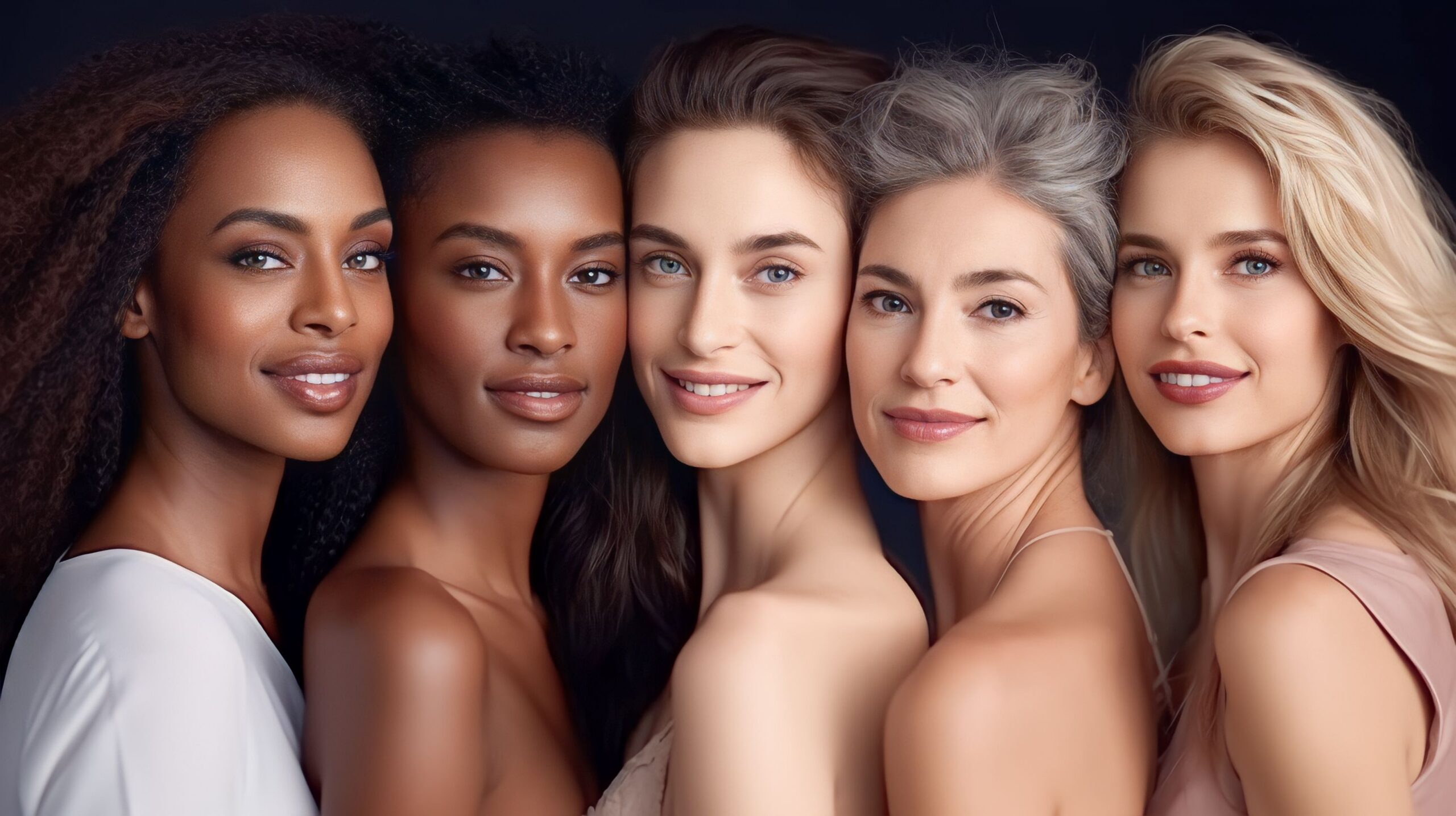 A group of women with different skin tones and hair colors.