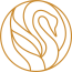 A black and gold logo with a swan in the center.
